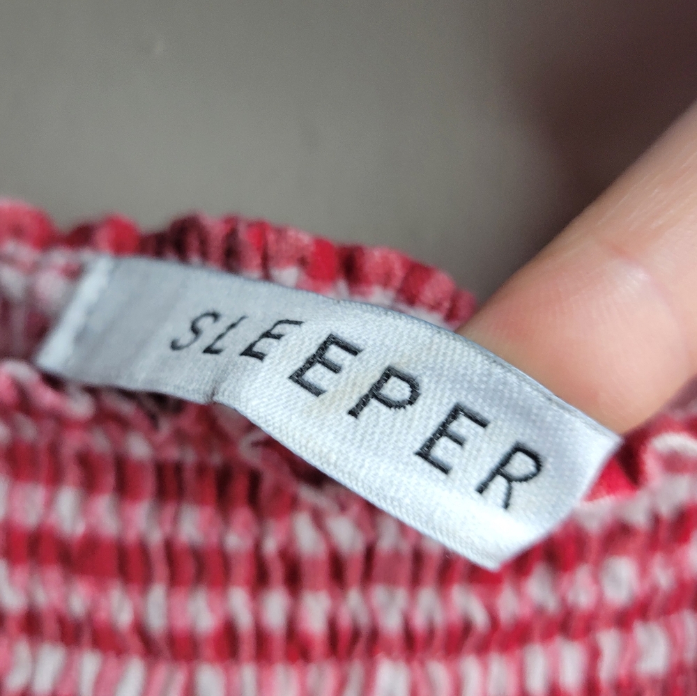 Sleeper 100% linen red gingham Atlanta dress with puff sleeves, small - Picture 16 of 16